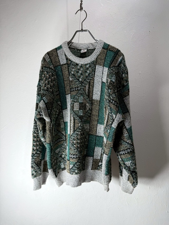 90’s Eur Abstract Art Pattern Boucle Knit Sweater