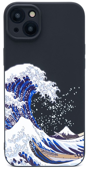 【数量限り】ZUKOU 和風 浮世絵 iPhone 14 Plus ケース 北斎 立体 3D スマホケース ソフト 和柄 マット 黒 ブラック