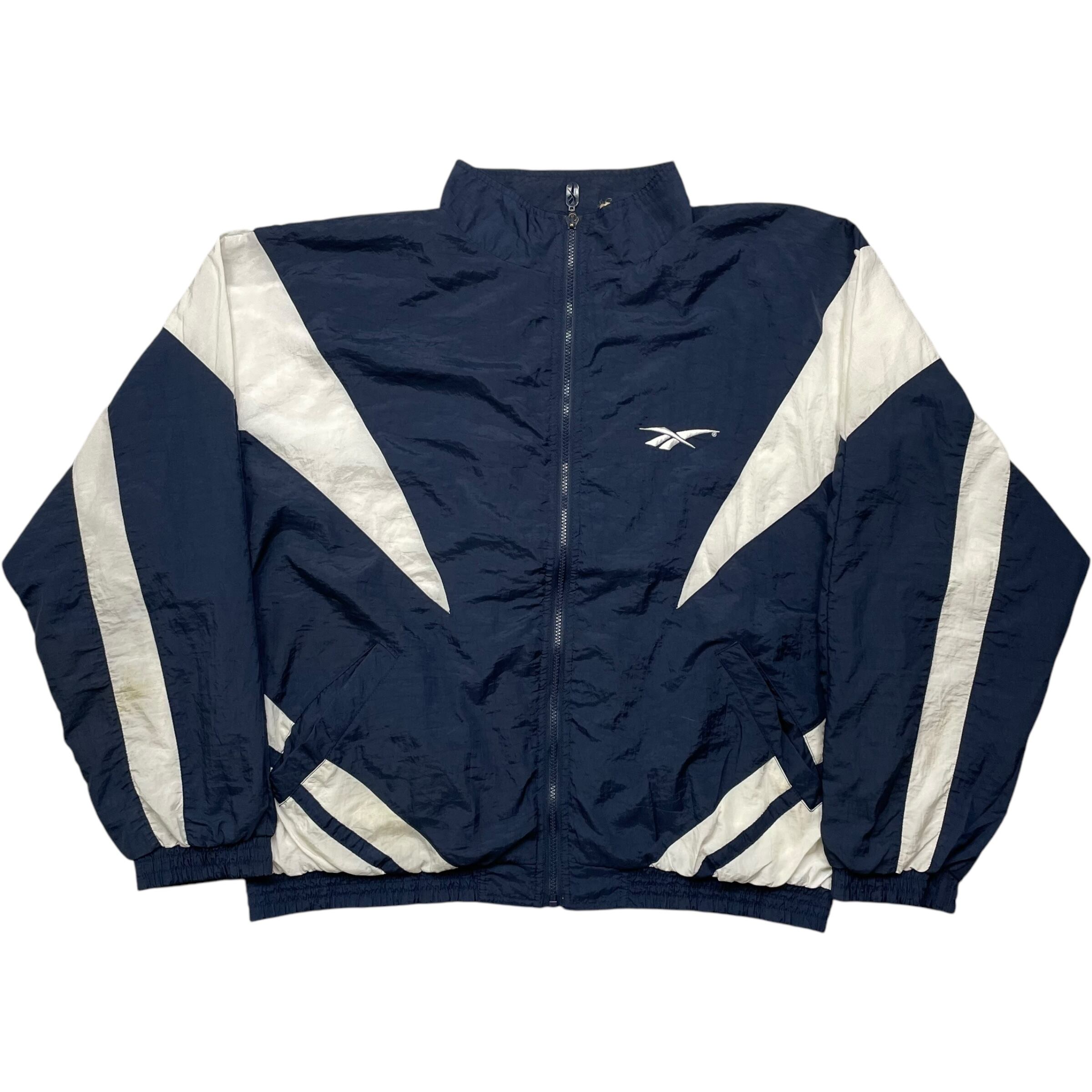 《XL》 Reebok リーボック ナイロンジャケット 刺繍 ワンポイント ブラック ホワイト 90年代 vintage no.5155