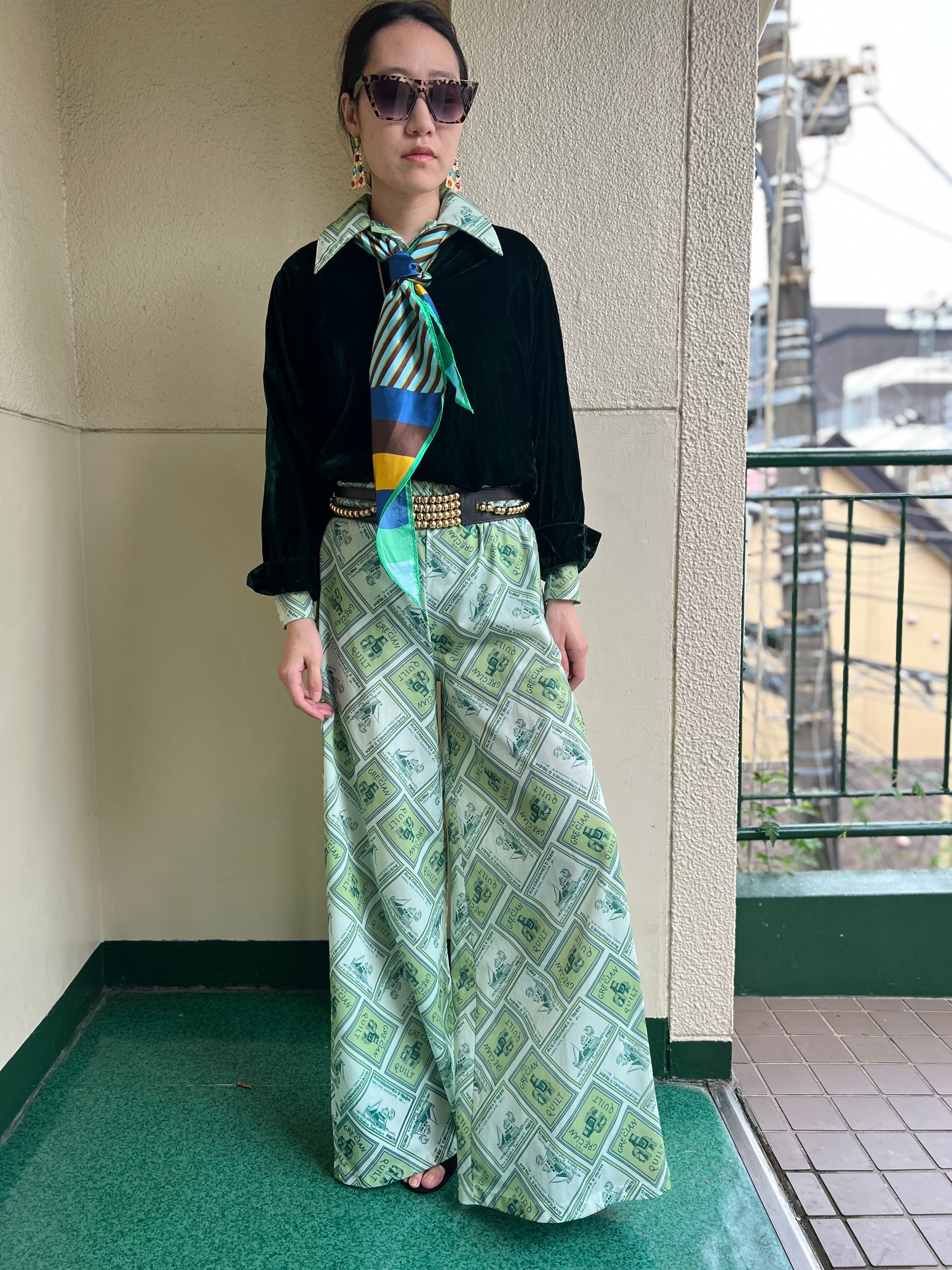 80sヴィンテージ パンツセットアップ 東京スタイル シルク100% 昭和 