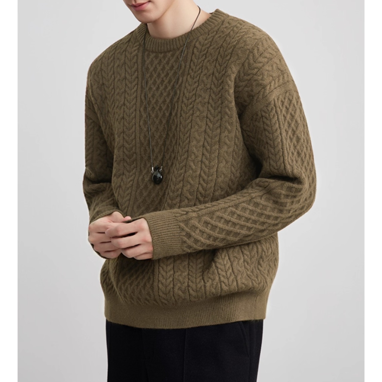 ケーブル編み クルーネック長袖セーター af0341