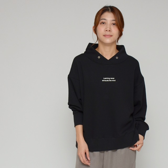 【小顔効果】ボンバーヒート フェイクパーカープルオーバー ‐ LEO-25115 ブラック ‐