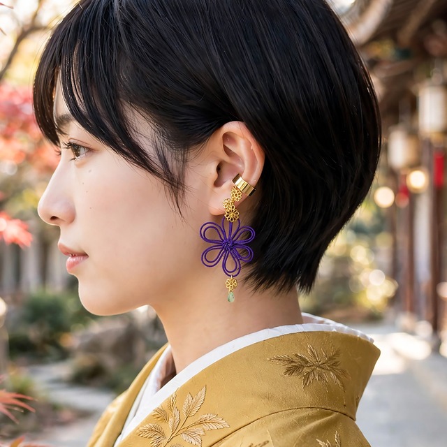 飾り結びかたっぽイヤーカフ「キミノフレーム・伏」【軽量コンパクト】浴衣・着物・日常のワンポイントに。