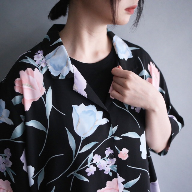 ”水彩×花” pastel color pattern loose h/s shirt