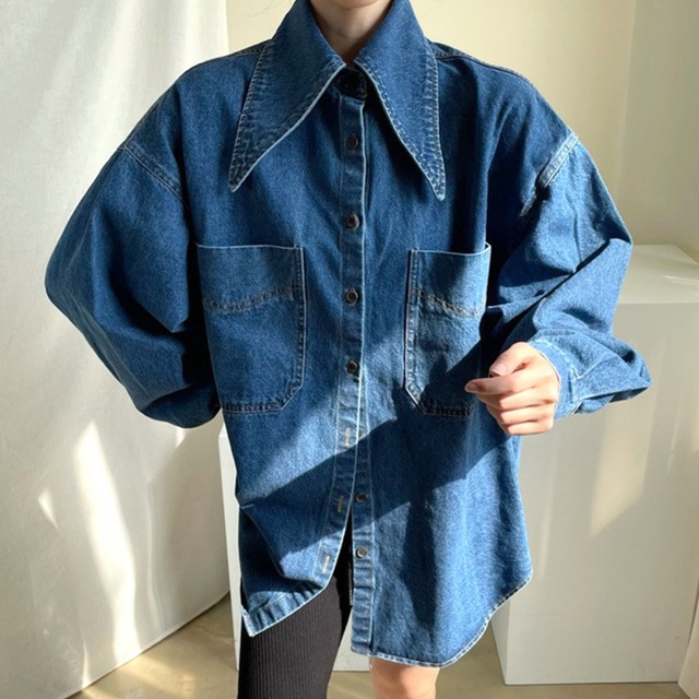 Oversized wide sleeve denim shirt A00081