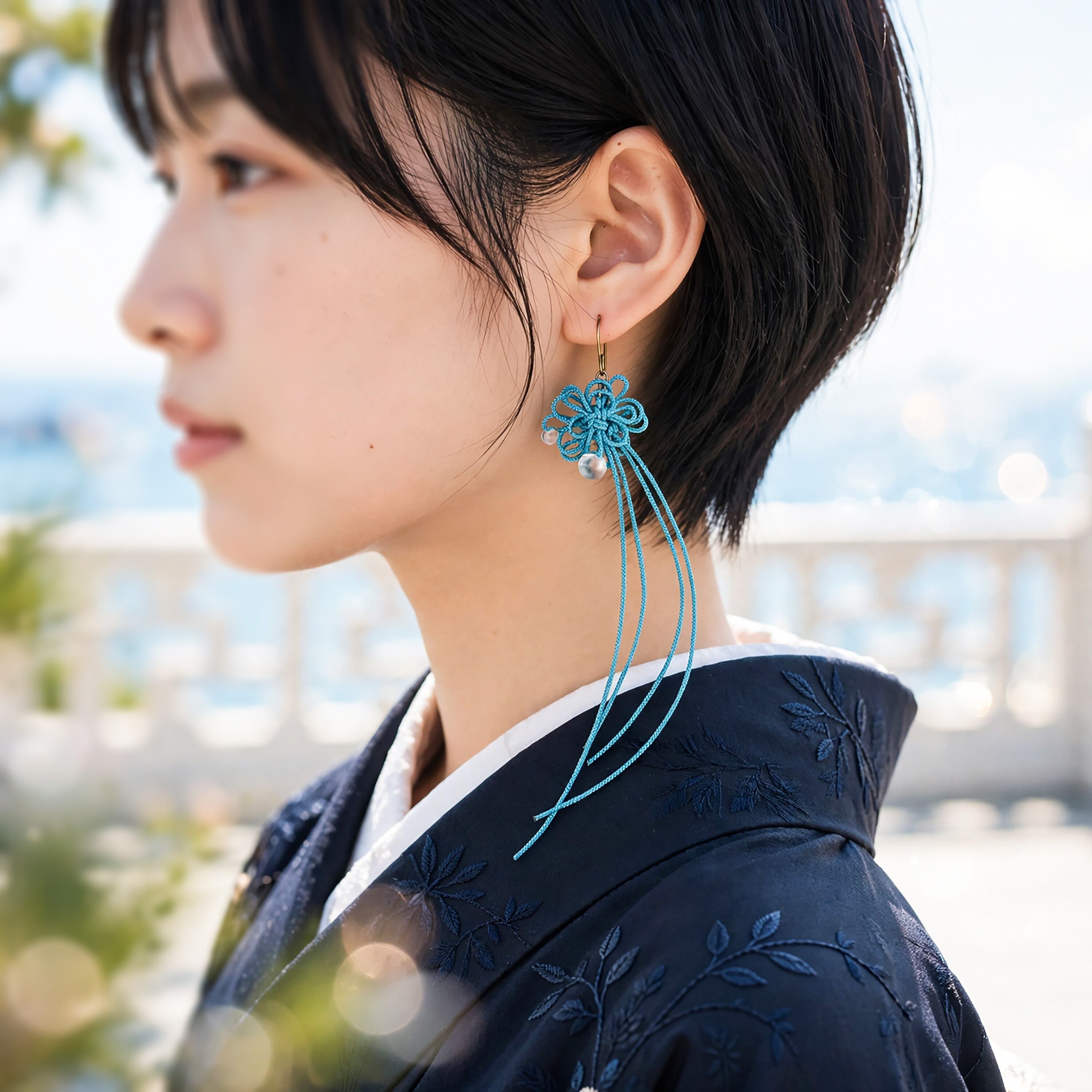 【新作】飾り結び+アクリルビーズピアス「ナギウタカタ」 | 浴衣・着物・普段使いにも。