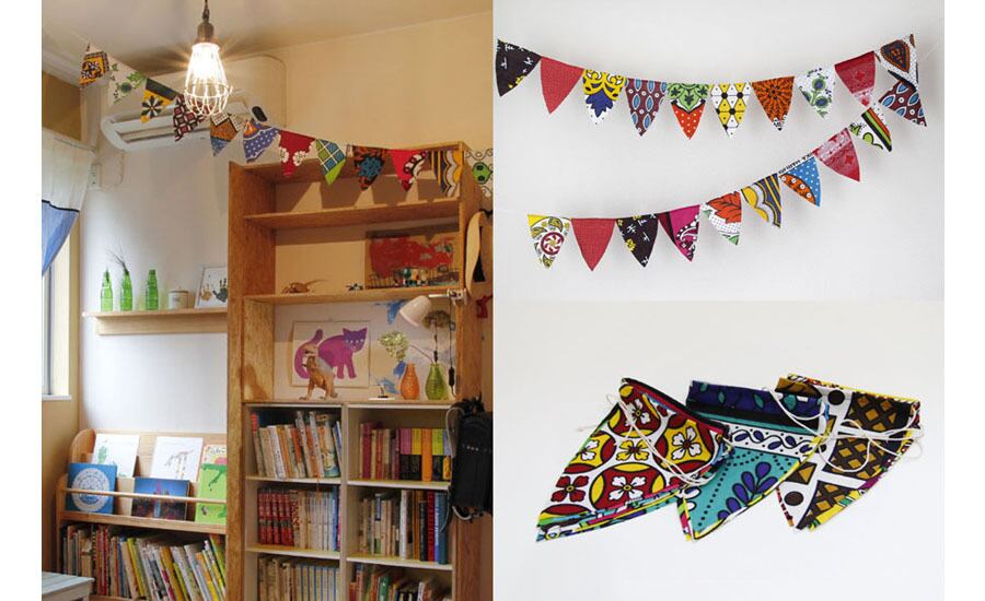 カンガのガーランド フラッグガーランド キャンプやお部屋の飾りに カンガ屋 Katikati カティカティ アフリカ布 カンガ 専門店