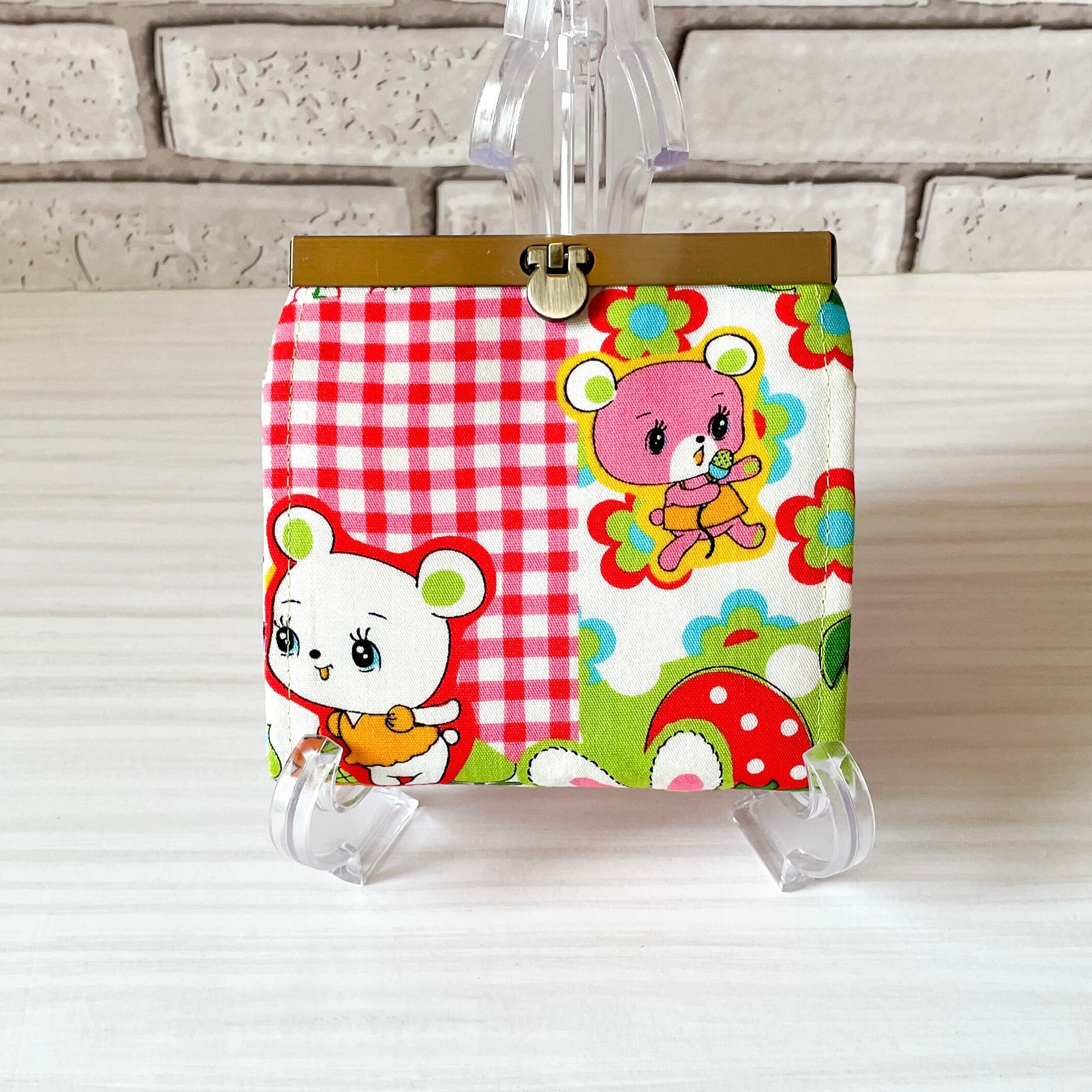 イエローチェック柄☆ハニーチューン☆ミニ巾着 ハンドメイド おも 