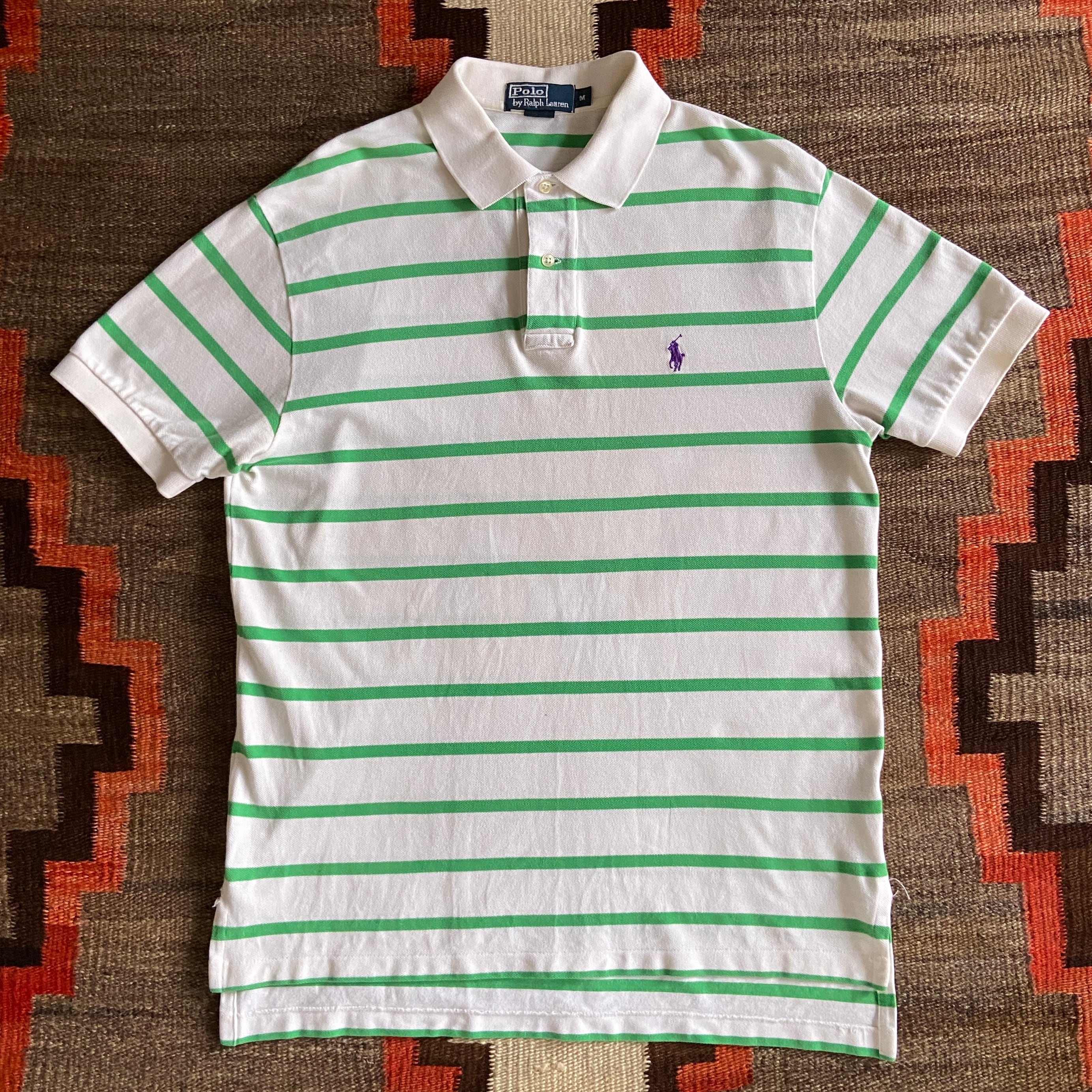 1990s POLO RALPH LAUREN Stripe Green Polo Shirt M F672