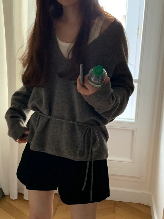 (OUNCE) yark string v neck knit /2color