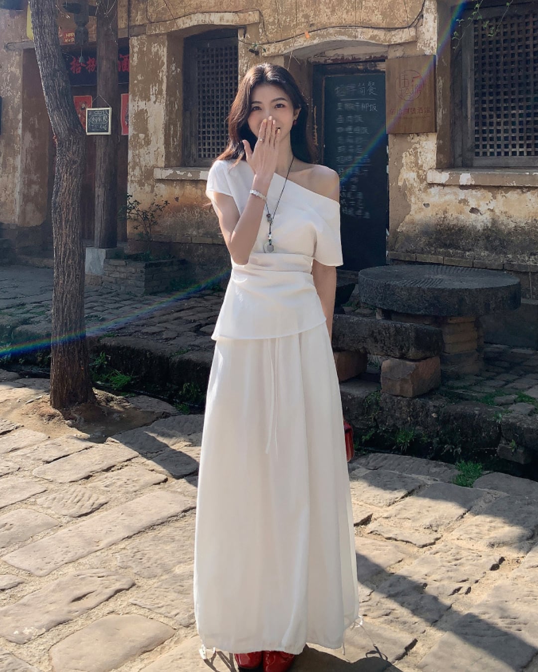 アシンメトリートップ+ロングスカートセット S25221