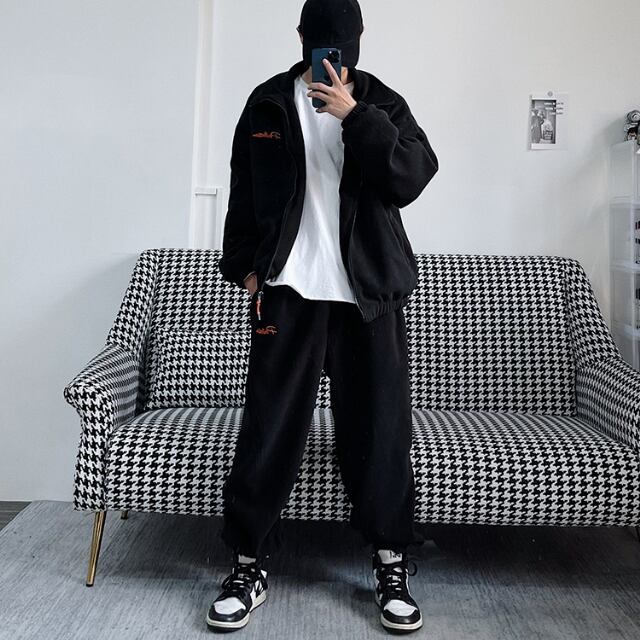 【予約販売】メンズ セットアップ 上下 長袖 フリース ジップアップ グレー/ブラック/ブルーグリーン ルーズ 男前 スエット 韓国 パンツ セット ジム カジュアル 部屋着 リラックス ルームウエア 韓国 トレンド 大きいサイズ M/L/XL/2XL