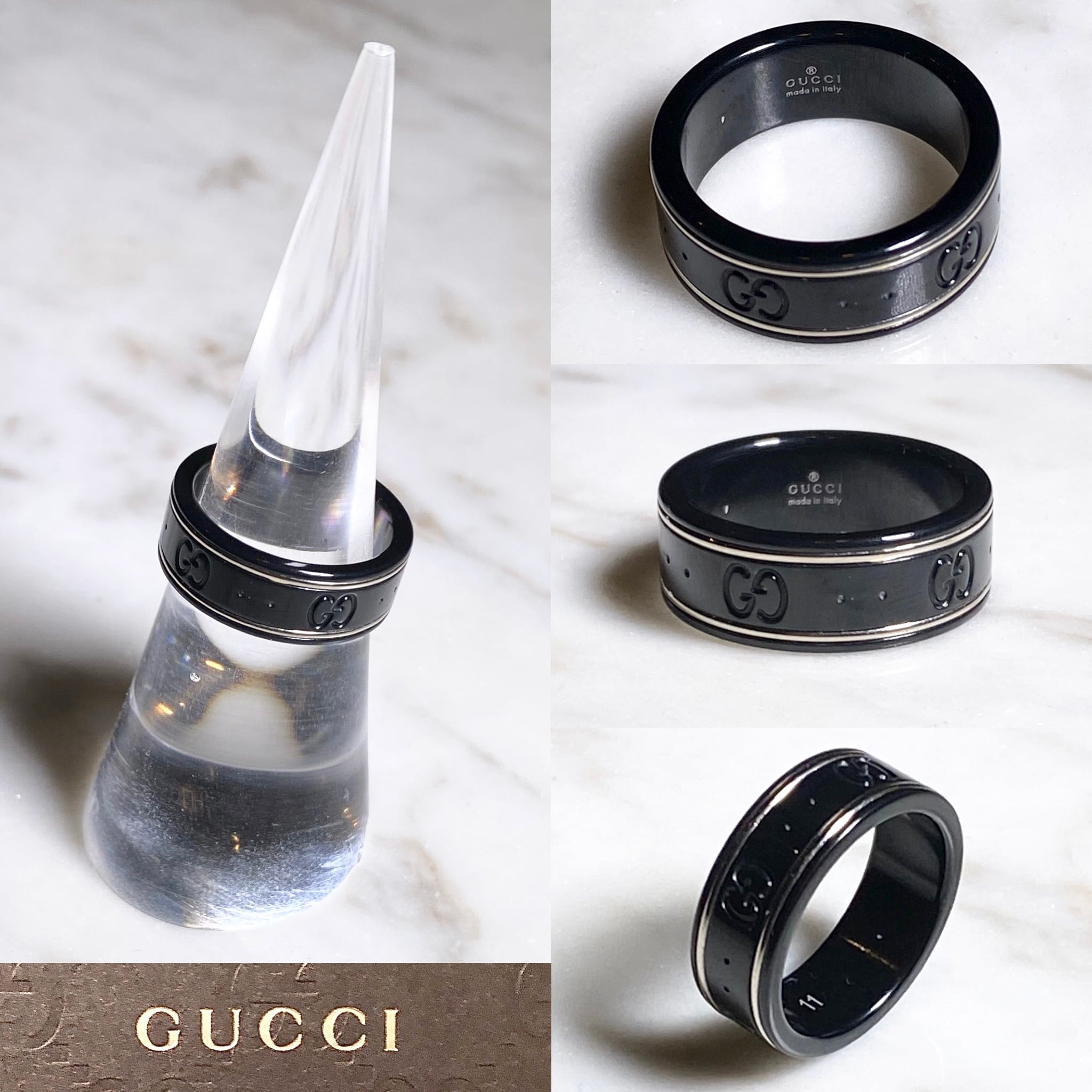 GUCCIアイコンリング　K18WG コランダム　サイズ10 GUCCI black corundum×K18wg band ring “icon ring” | NOIR ONLINE