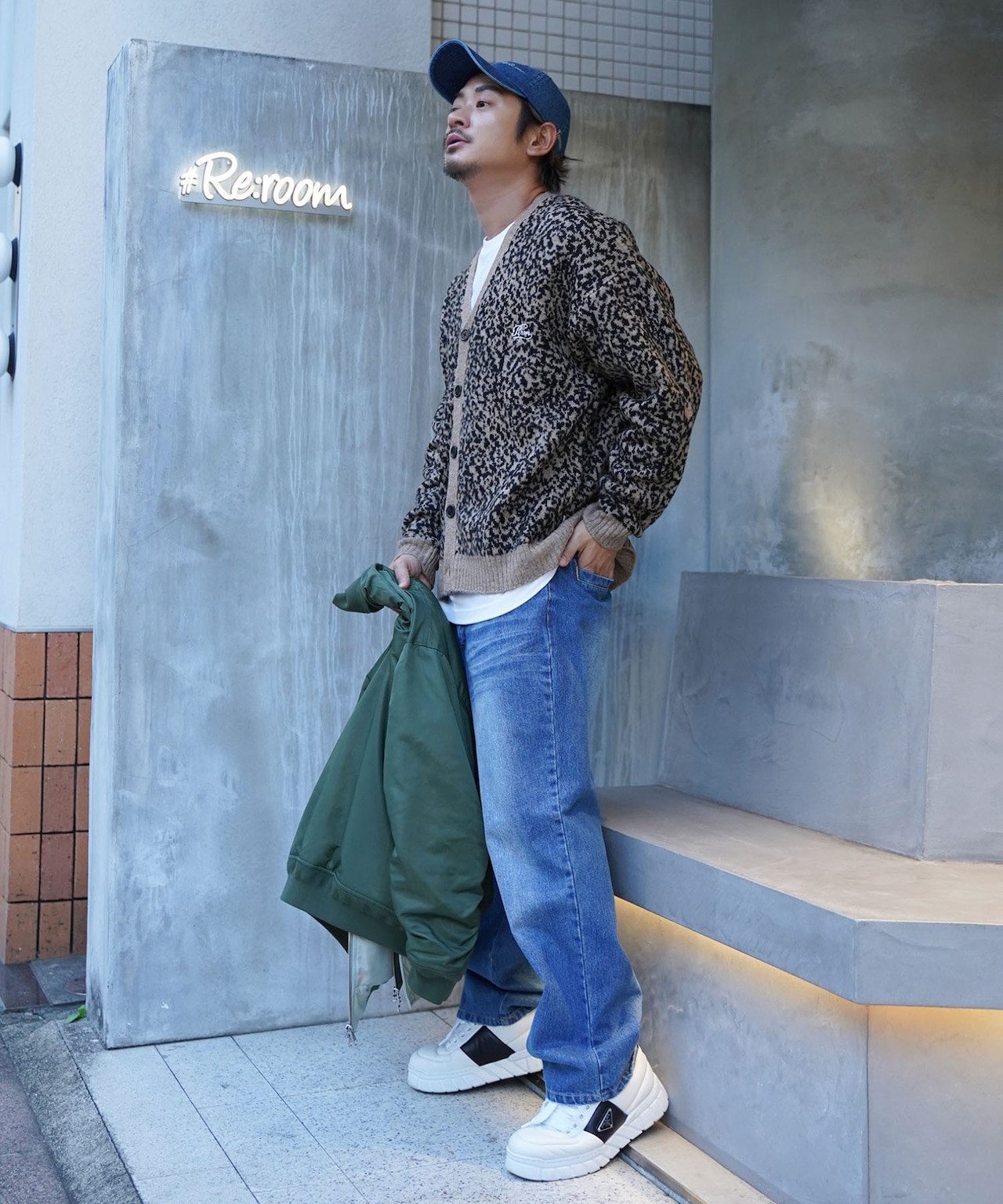 【#Re:room】LEOPARD JACQUARD BIG CARDIGAN［REK133］