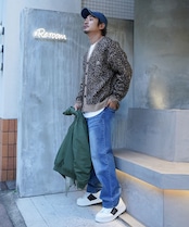 【#Re:room】LEOPARD JACQUARD BIG CARDIGAN［REK133］