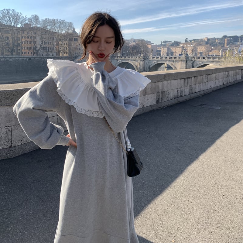 ワンピース 秋 ワンピース 冬 マーメイドワンピース フリル ロング ワンピース マタニティ ワンピース ワンピース ロング ワンピース レディース ロング丈 長袖 韓国 ワンピース 長袖 ロングワンピース 春秋 ワンピース フェミニン グレー Viento