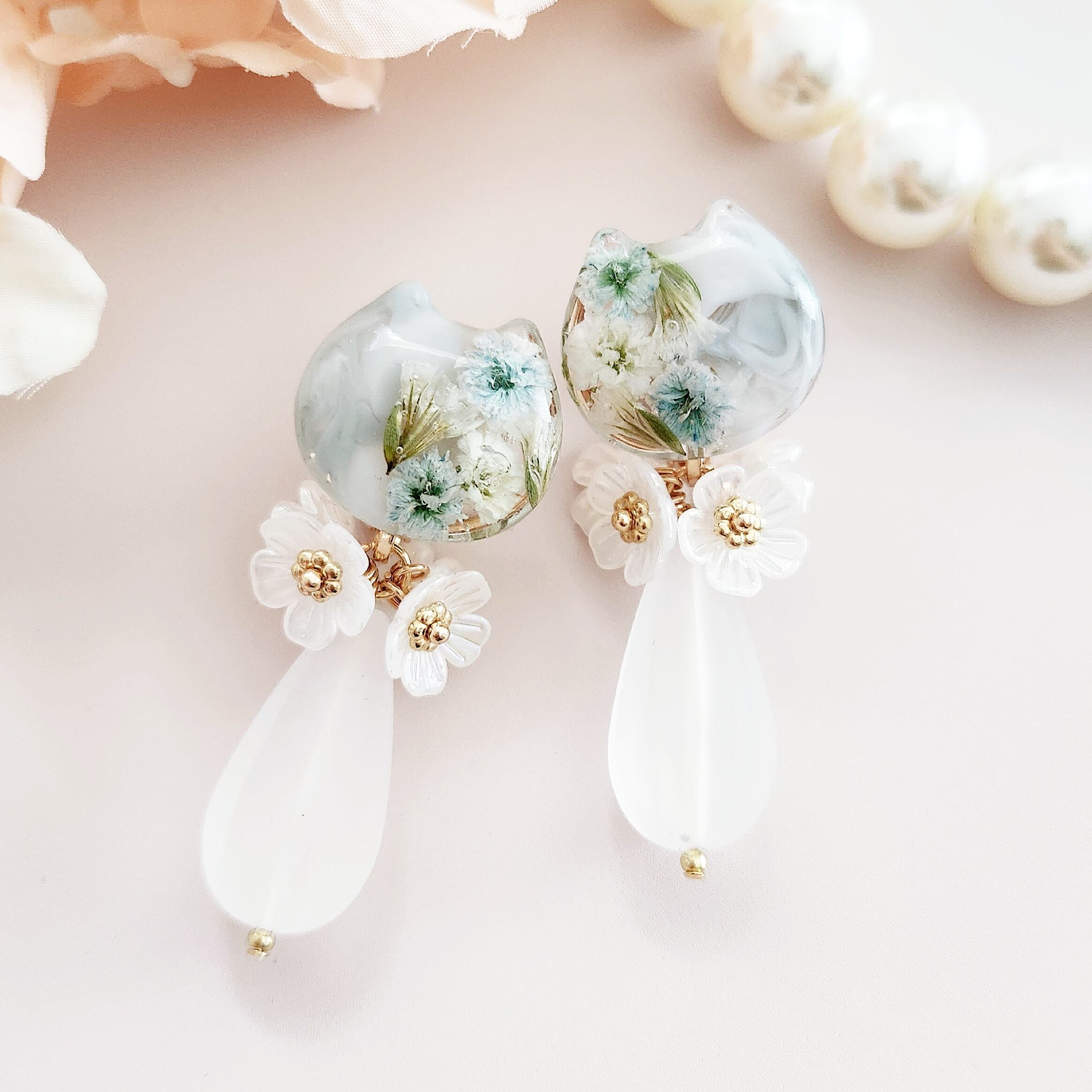 ブルー系 ビジュー ピアス ハンドメイド イヤリング変更可能 ブルー系