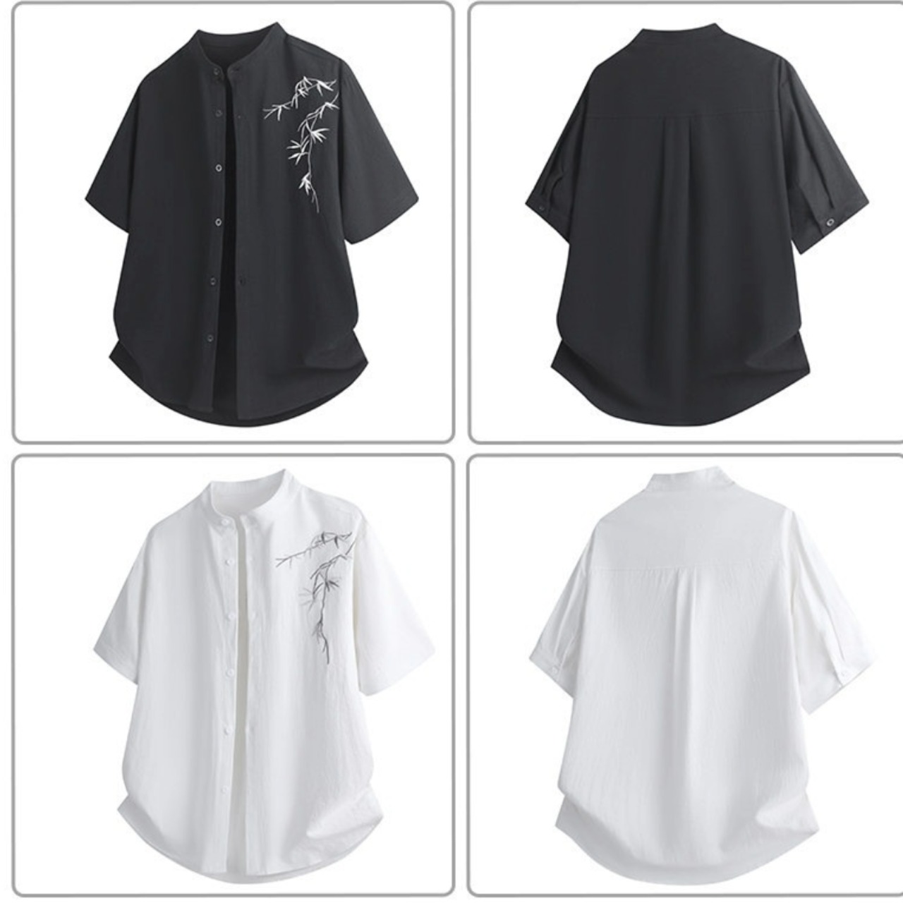 Bamboo Embroidered Stand Collar Shirt  TB2451・画像14