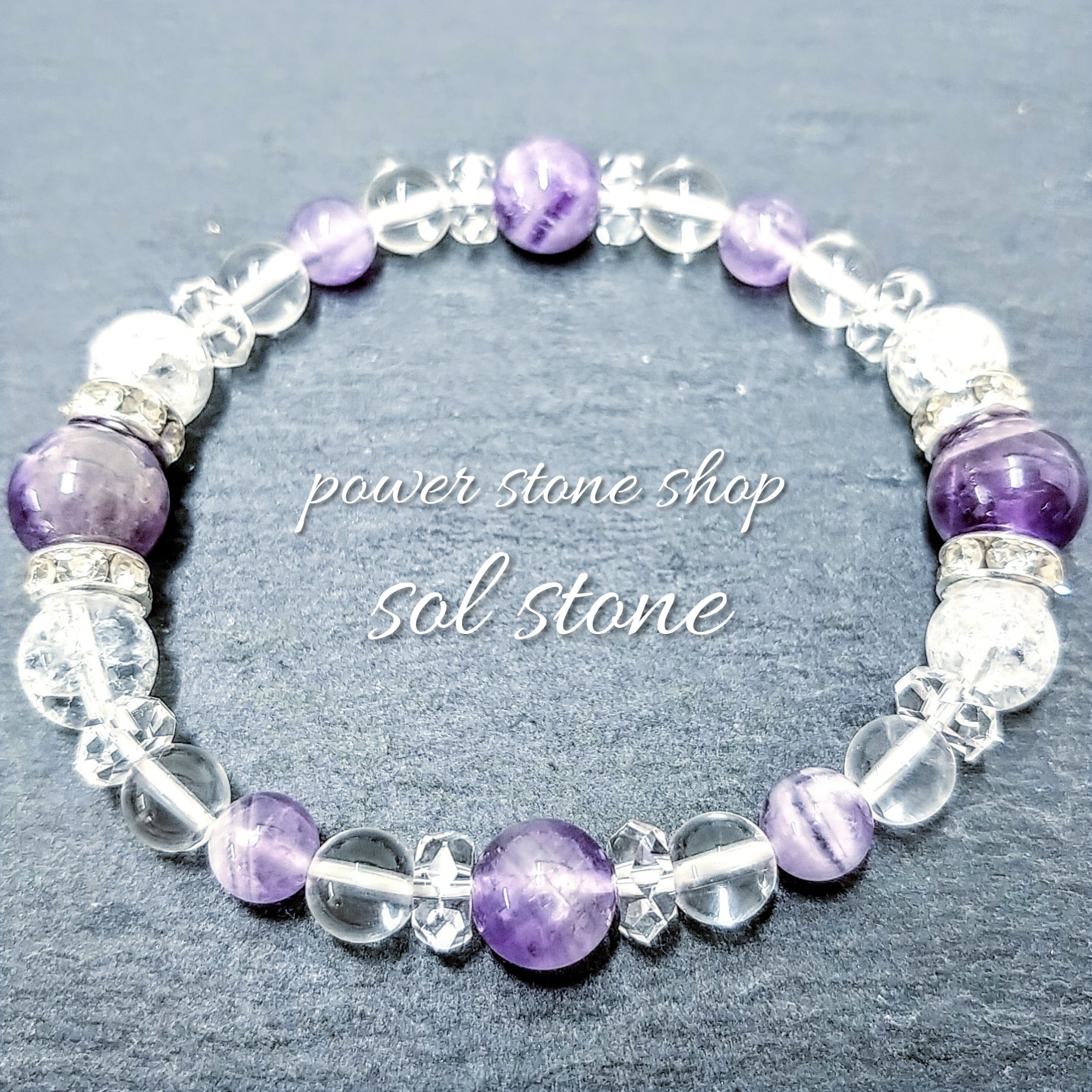 ⑩ 天然石✨アメジスト×クラック水晶 8mmパワーストーンブレスレット約15cm ケープアメジスト×クラック水晶×水晶』天然石パワーストーン