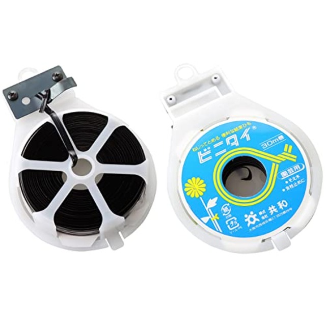 ビニタイ 園芸用 30m小巻カッター付きリール品 黒 キク用 QC-038-7 共和 ビニールタイ 農業 支柱 固定 誘引 そえ木 結束