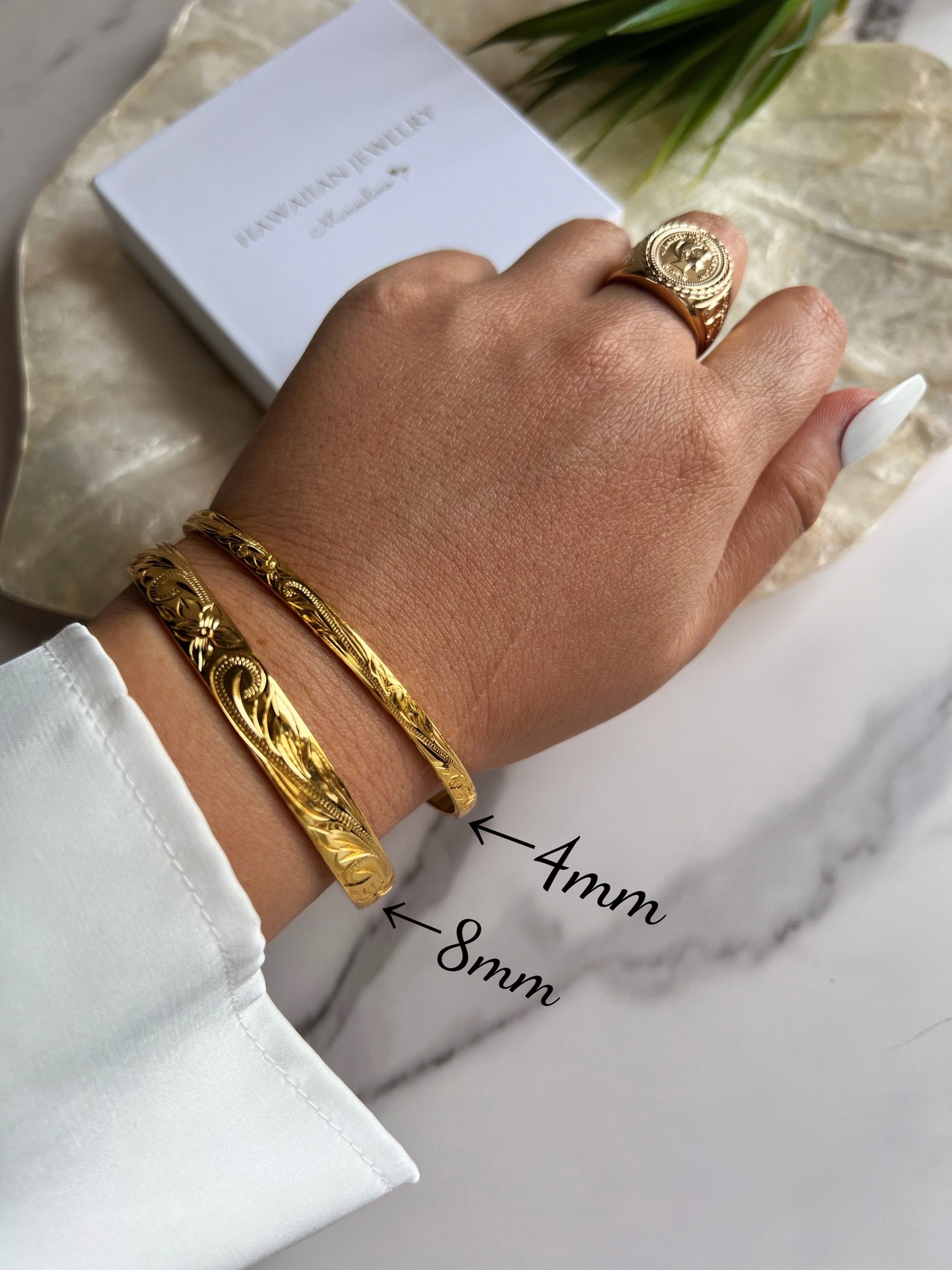 "手彫り"4mm bangle Hawaiianjewelry(ハワイアンジュエリー4mmバングル)