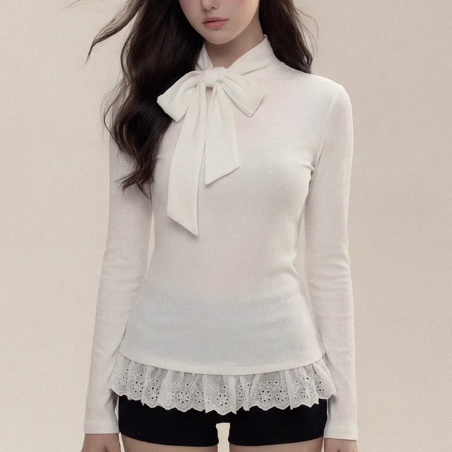 ribbon long sleeve peplum top m1743