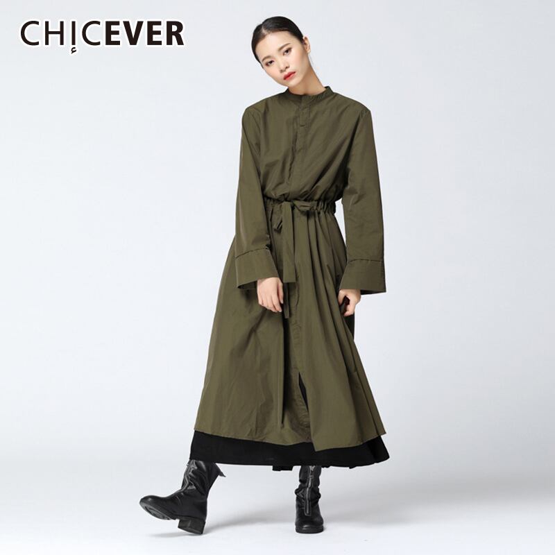 CHICEVER秋のレディースコートウエストレースアップマンダリンカラー長袖ルーズオーバーサイズレディースコート2020タイド ロング オータム 秋物 6base590521089128