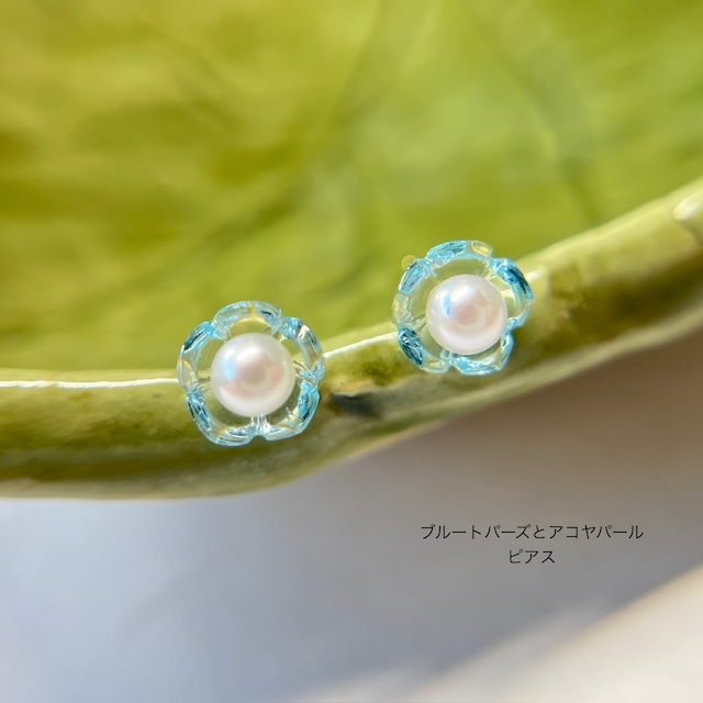 ベビーアコヤパールピアス/ブルートパーズ/K18/天然石/akoya/あこや真珠 ベビーアコヤパールピアス/ブルートパーズ/K18/天然石/akoya/あこや真珠