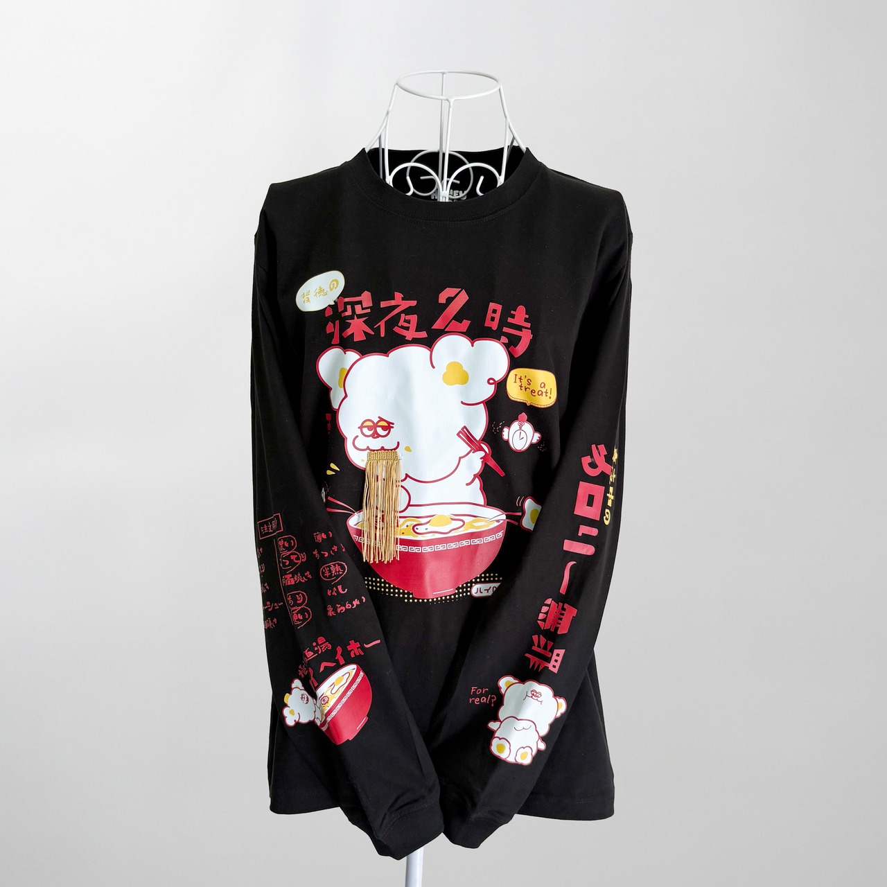 【深夜二時の背徳感。】ラーメン大好きHoooさん ロンT 長袖Tシャツ ユニセックス - 3