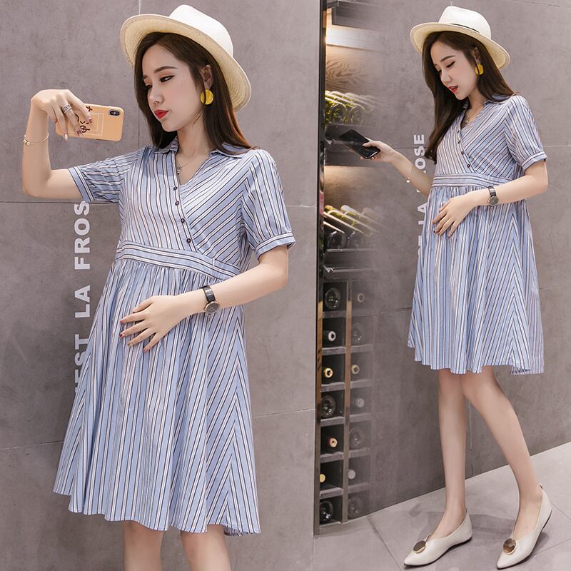 【新作】【送料無料】 妊娠中の女性夏の看護ドレスボタンフライVネックジッパー母乳育児コットンドレスマタニティ帝国授乳ドレス サマー 夏物 AL expec32515049967