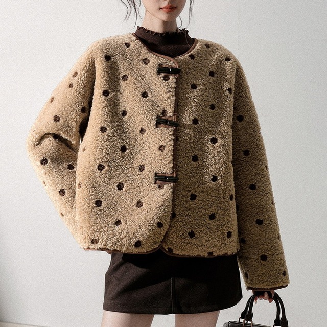 dot boa no-collar fluffily jacket m1538