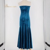 フラダンス 衣装 ワンピース ドレス アレミティ ブルー系 POERAVA BY AREMITI 日本製 ベロア チューブトップ ワンカラー 無地 きれい 上品 高級感 かわいい 華やか 鮮やか ピーコックグリーン ハワイアン アロハ フラ ダンス レッスン