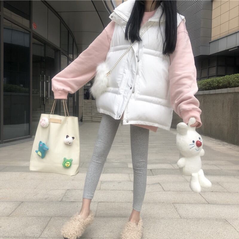 ルーズカラーノースリーブジャケット オータムウィンターホワイト コットン 秋物 冬物 萌量不足72951387096