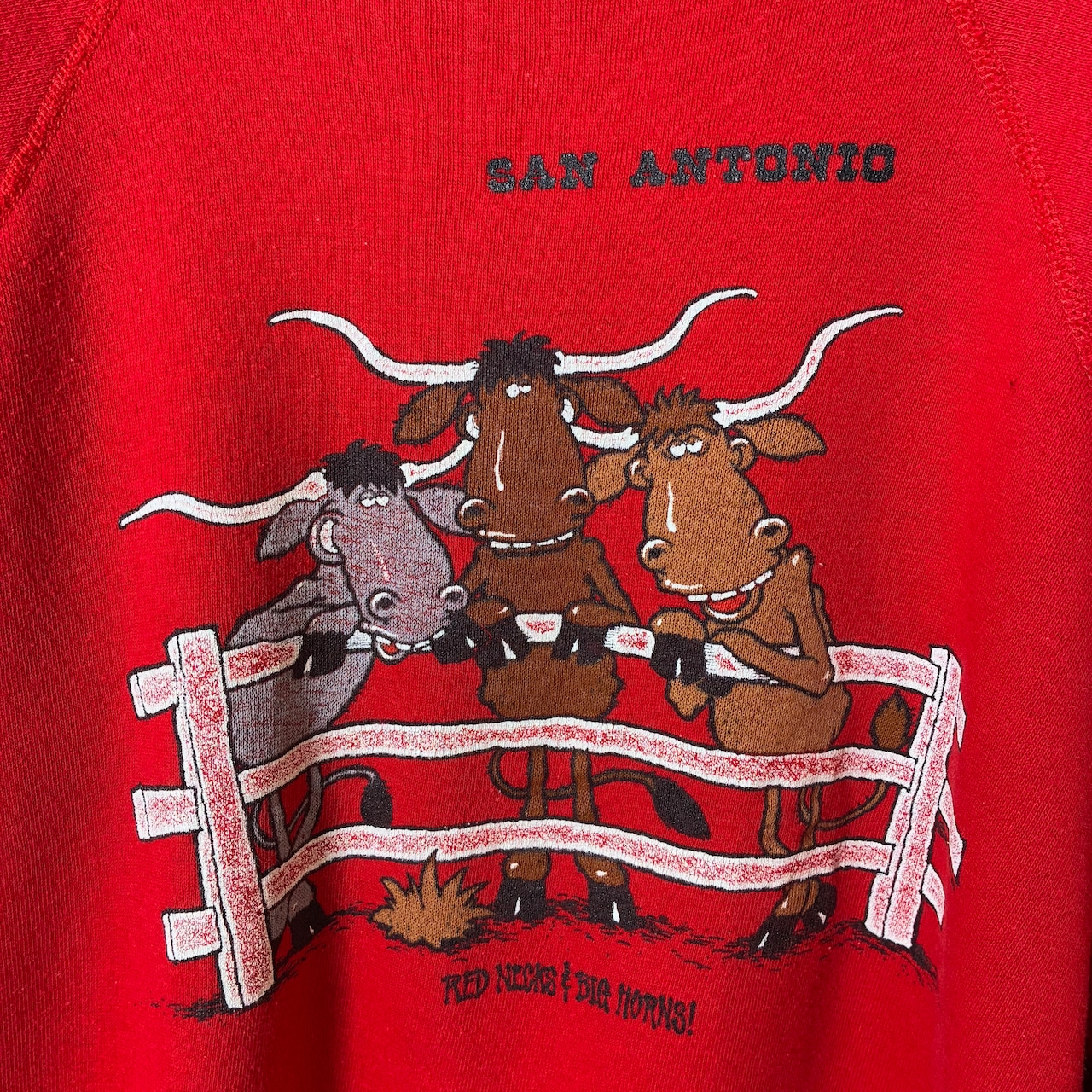 80s USA製Tultex テキサスサンアントニオ　ヴィンテージラグランスウェット　ロデオ　カウボーイ　牛