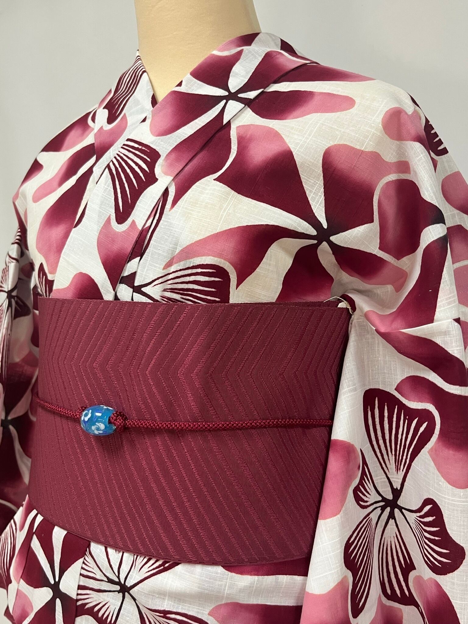 竺仙浴衣 仕立上り 綿 玉むし エンジ 蔓桔梗 | oriya