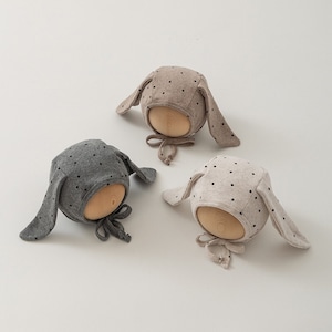 ベビー 秋新作 耳付き&ドット ボンネット