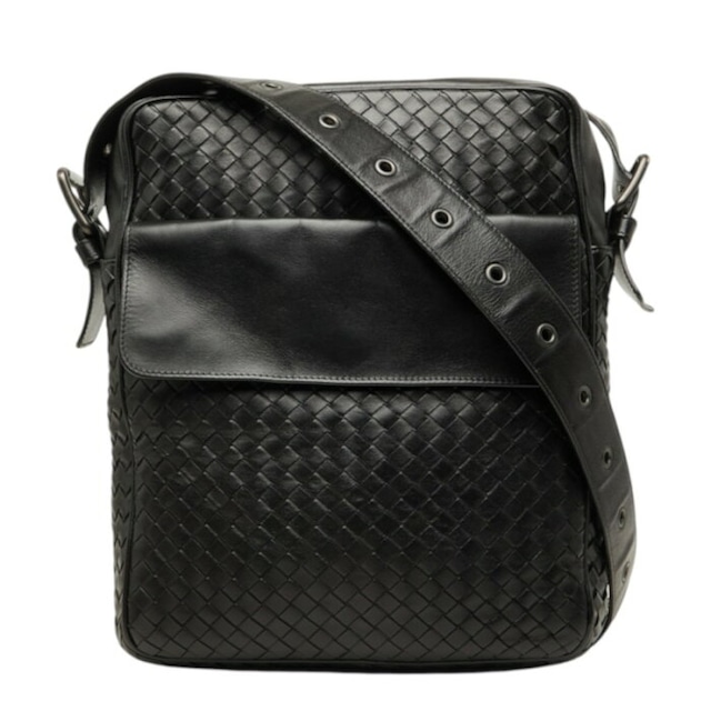 ボッテガヴェネタ イントレチャート 斜め掛け ショルダーバッグ ブラック レザー レディース BOTTEGAVENETA 【中古】