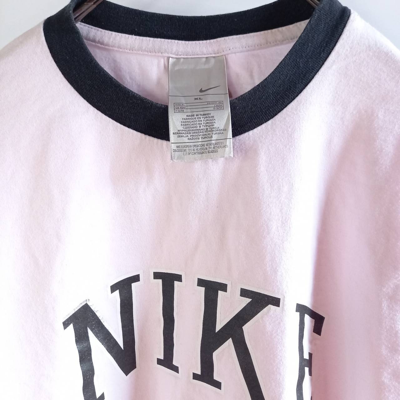 ナイキ　プリント　リンガーTシャツ　半袖　オーバーサイズ　ビッグ　ピンク　XL