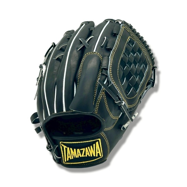 【硬式】玉澤 投手用(ピッチャー用) グローブ TUG-50DX 縦型 バスケットウェブ（本体：ブラック　紐：中白ブラック）｜タマザワ