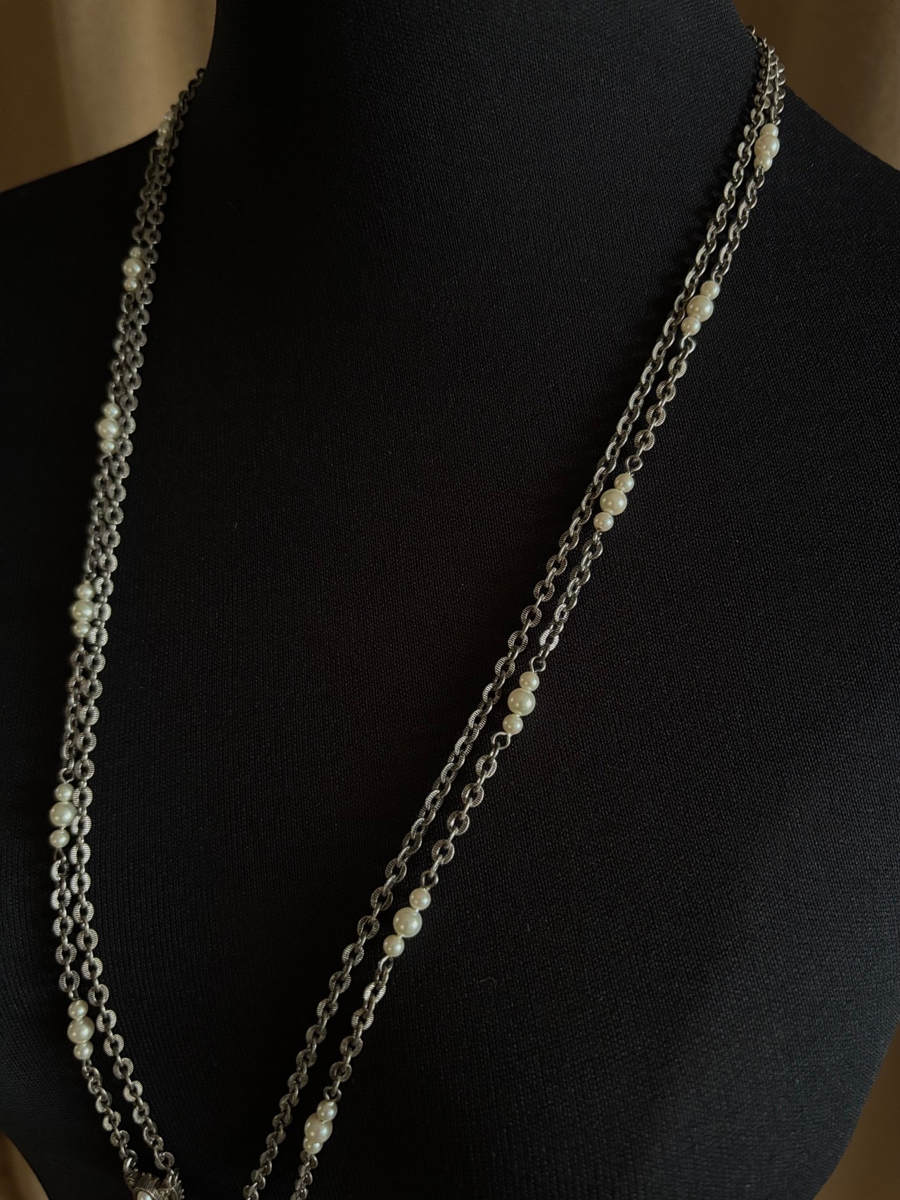 classic pearl vintage long necklace-5218-4