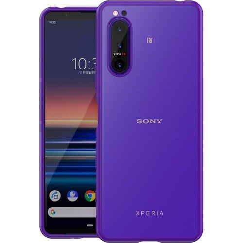For Xperia5 IIケース SO-52Aケース SOG02ケース 耐衝撃 衝撃 吸収 指紋防止 薄型 軽量 半透明 マット加工 黄ばみなし ストラップホール付き エクスペリア5 マークツー カバー TPUバンパー PCパネル パープル+ホワイト 9