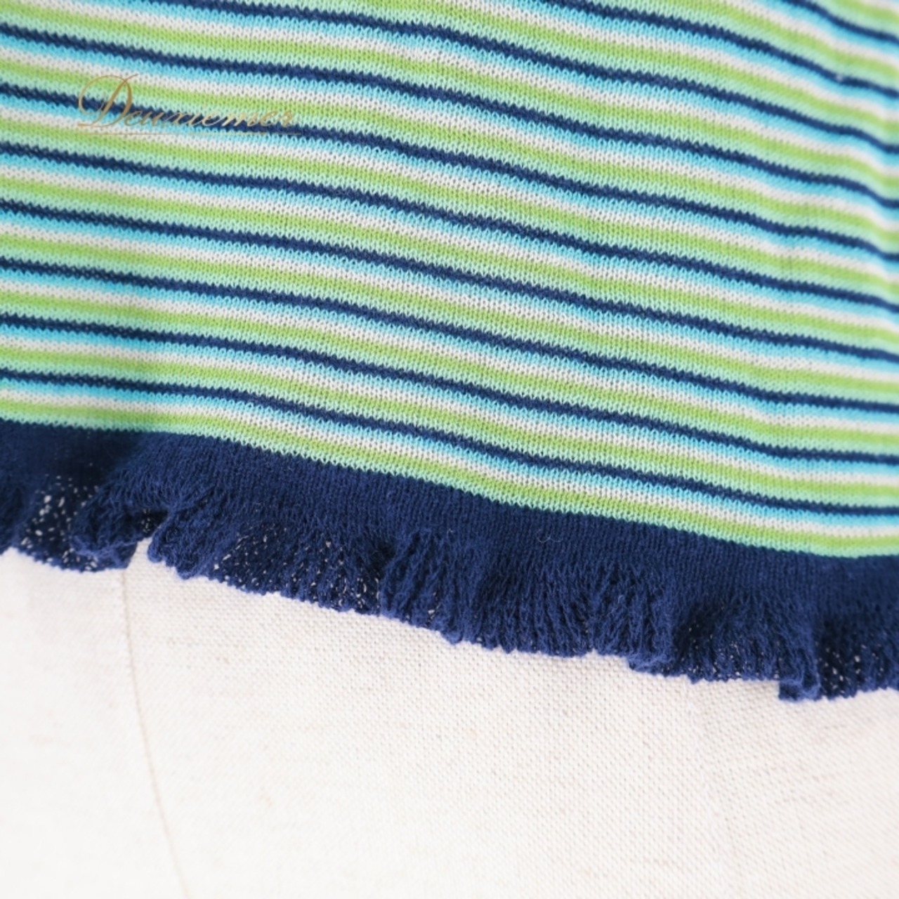 レディース トクコプルミエヴォル TOKUKO 1er VOL トップス ブラウス グリーン系 ノースリーブ 袖なし ボーダー フリル 緑 青 紺 伸縮 ストレッチ カジュアル かわいい 爽やか 日本製 レディースファッション ネイビー系 ブルー系