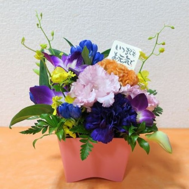 敬老の日限定 【寿幸】青いカーネーション ムーンダスト 花言葉 永遠の幸福 リンドウ アレンジメント【配送期間：9月19日(土)〜21日(月)】