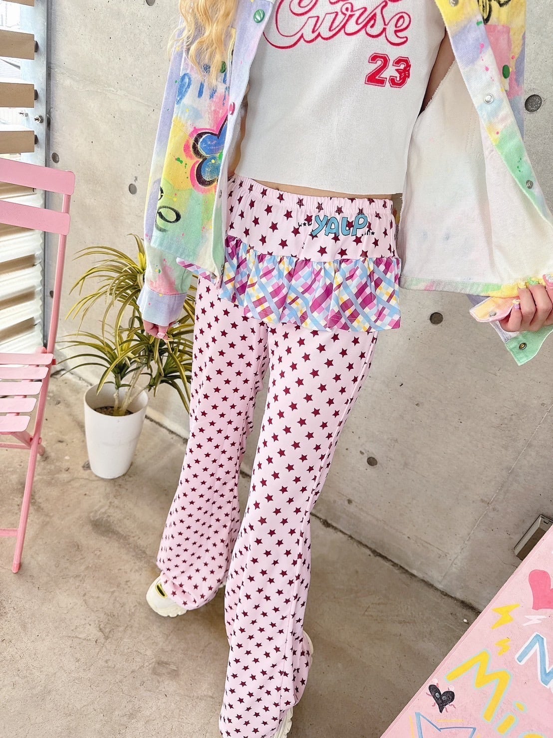 Star☆Pinkフリルパンツ/韓国/レディースファッション/可愛い/おしゃれ/ラフ/カジュアル/春/夏/秋(5-202)