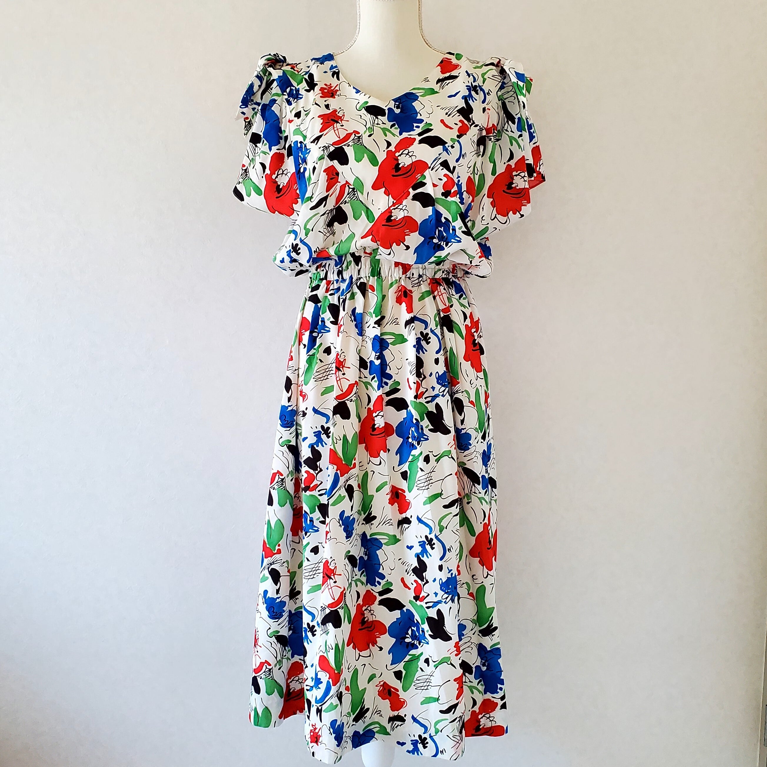 YUKI TORII】ユキトリイ ミドル丈 ワンピース 白 花柄 サイズM程度  