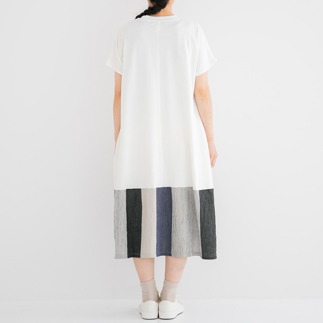 プリット prit 50/2天竺×綿麻パネルストライプ切替ドルマンスリーブワンピ(P92236)全2色【レターパックプラス可】