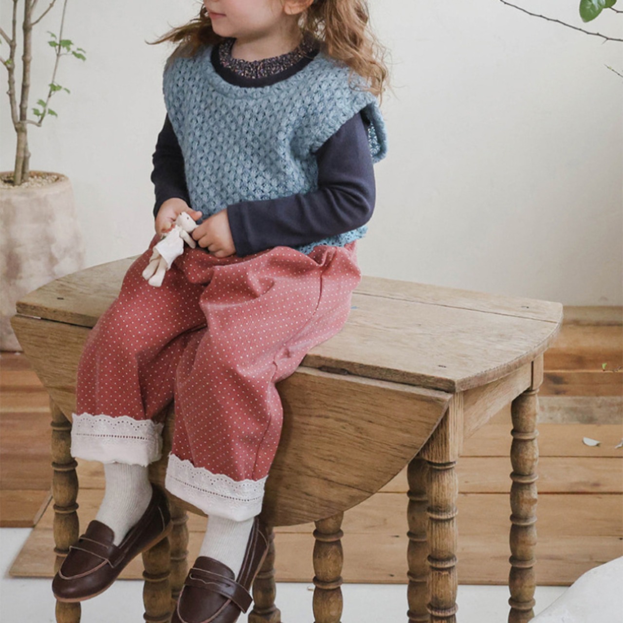 「予約販売」秋水玉柄レース付きボトムス