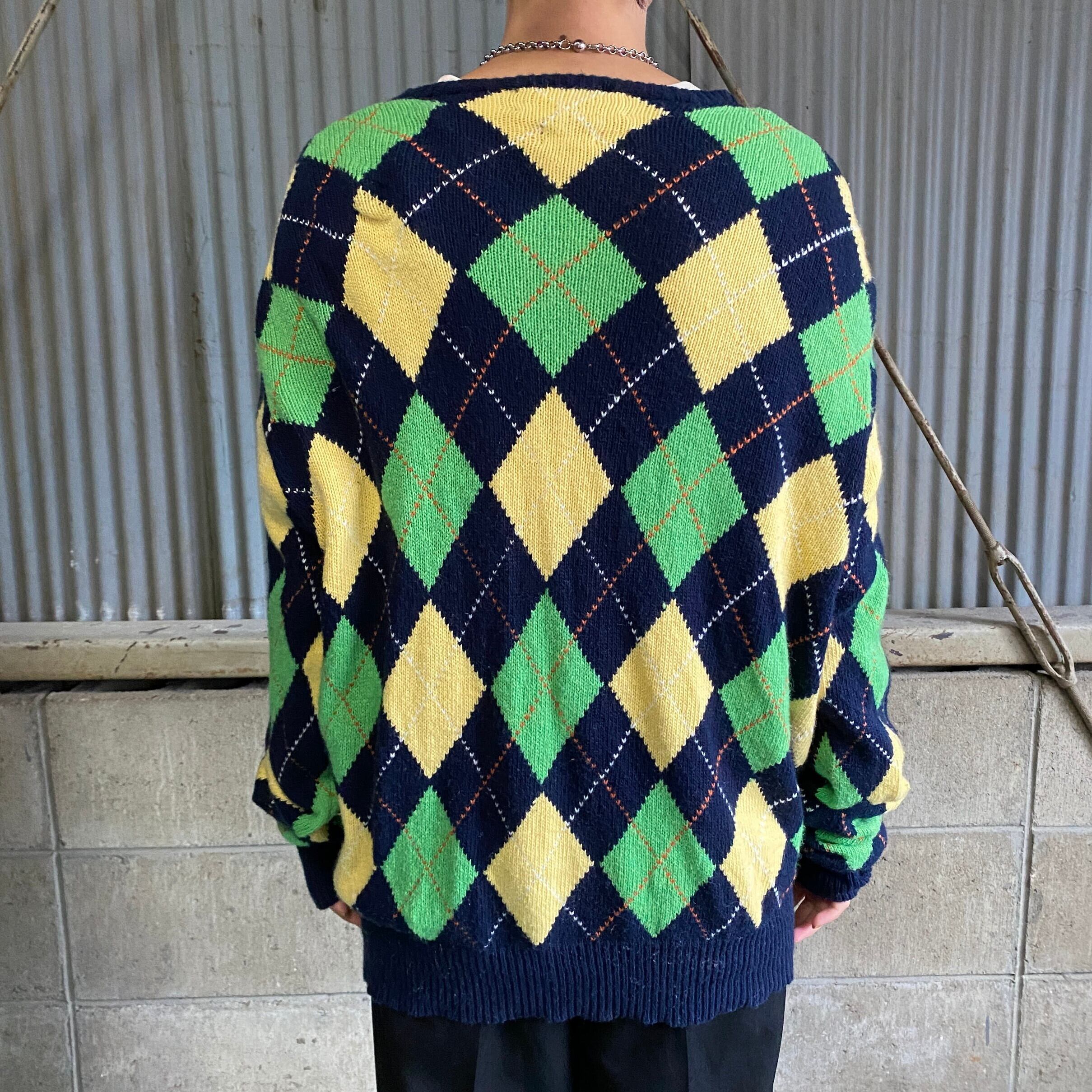 ポロバイラルフローレン アーガイルチェック柄 カシミヤ混 ニットセーター メンズl 古着 コットン カシミア Polo By Ralph Lauren 紺 黄緑 黄色 ニットセーター Cave 古着屋 公式 古着通販サイト