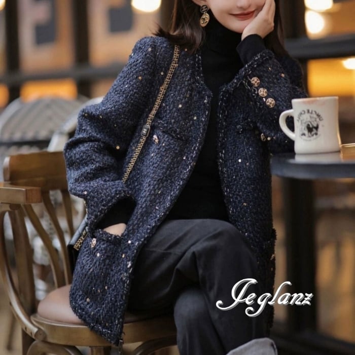 ツイード ニット ジャケット シャイニー クラス感 大きいサイズ(MB725)τ