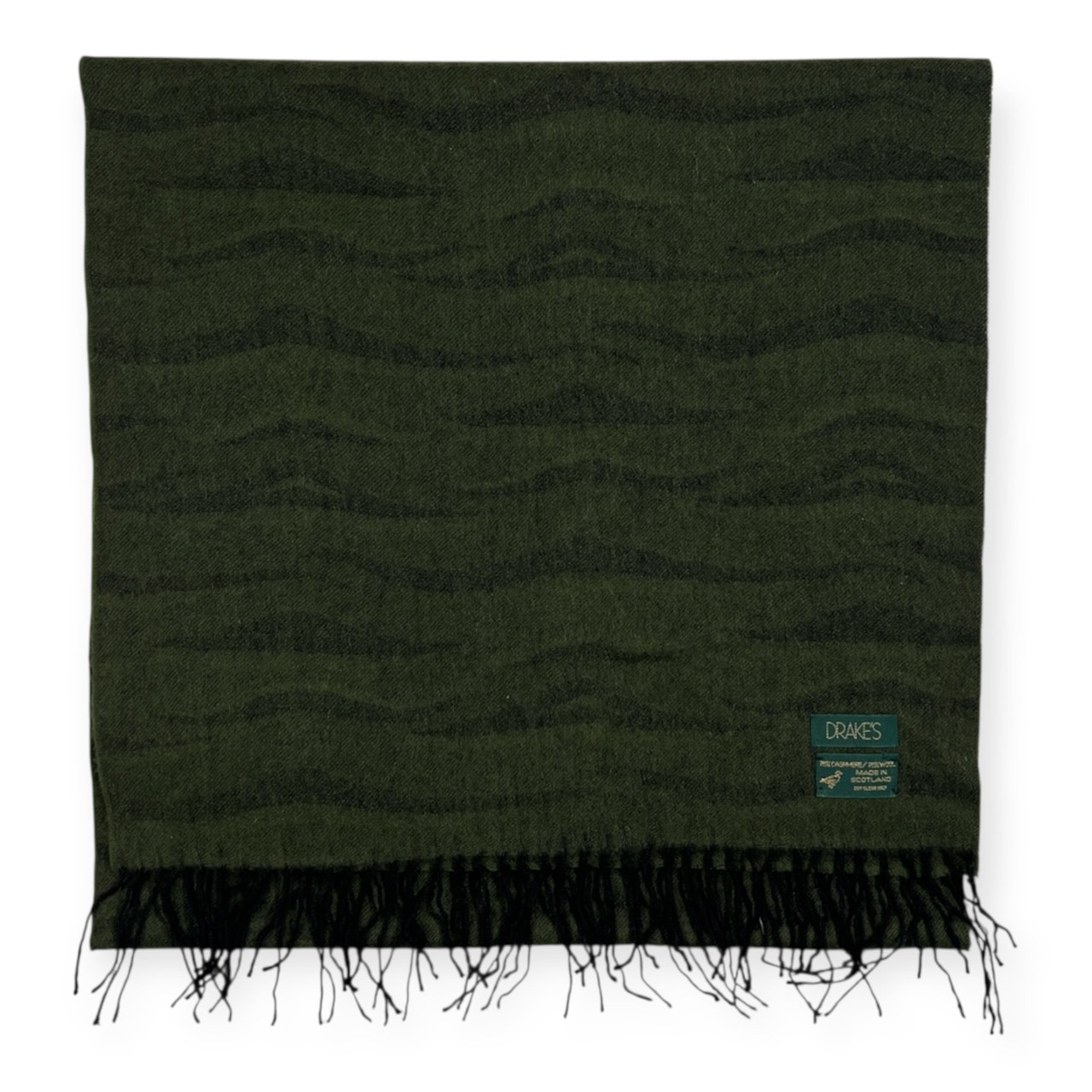 DRAKE'S ドレイクス ゼブラ アニマル風 カシミヤ ウール マフラー /グリーン系/スコットランド製/英国製